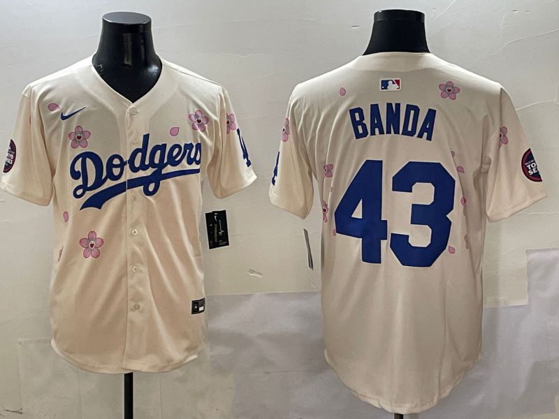 Men Los Angeles Dodgers #43 Banda Cream White Blue Sakura Edition 2025 Nike MLB Jersey style 9->los angeles dodgers->MLB Jersey